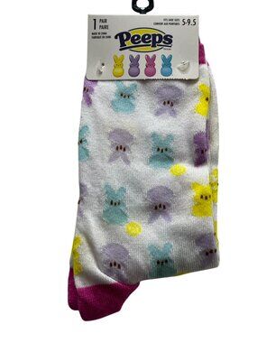 Peeps Bunny Pastel Easter Crew Socks Cute Candy Print Womens 5-9
